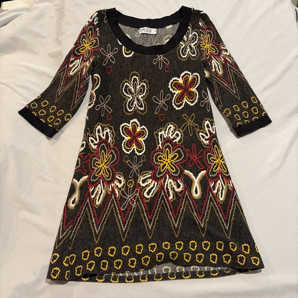 Funky People Dress Womens Black Floral Tunic Long Sleeve Size Small